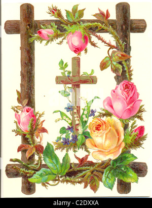 Chatarra troqueladas mostrando Cruz y flores Foto de stock