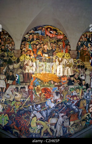 Mural de Diego ríos que relatan la historia de México, el Palacio Nacional o el Palacio Nacional, Ciudad de México. Foto de stock