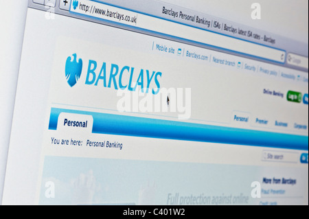 Cerca del logotipo de Barclays como se ve en su sitio web. (Sólo para uso editorial: -print, televisión, e-book editorial y sitio web). Foto de stock