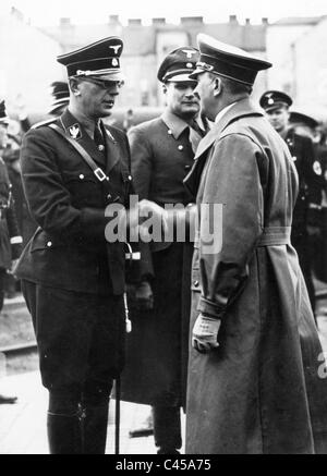 Arthur Seyss-Inquart, Rudolf Hess y Adolf Hitler, 1938 Foto de stock