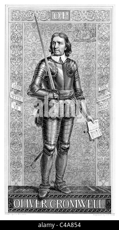 Retrato de Oliver Cromwell; ilustración en blanco y negro. Foto de stock