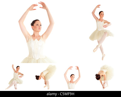 Mujer hermosa bailarina de ballet aislado sobre un fondo blanco. Bailarina  está vistiendo un leotard negro, rosa medias, Pointe zapato Fotografía de  stock - Alamy