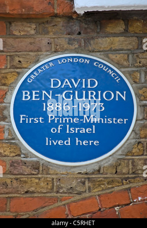 El Greater London consejo placa azul marcando una casa de David Ben Gurion, del primer ministro de Israel, en Londres, Inglaterra