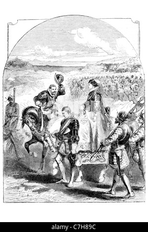 El 15 de junio de 1567 originalmente María Bothwell nobleza escocesa batalla militar del ejército de la guerra Carberry Hill duel royal abdicación armor Foto de stock