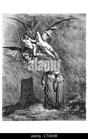 Marcar tú cada dire Erynnis la visión del infierno de Dante Alighieri divina comedia Gustave Doré sufren castigo ultratumba Foto de stock