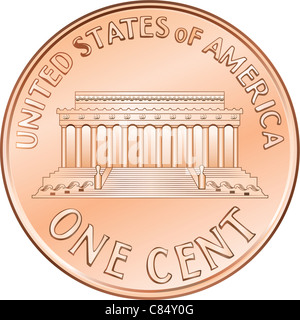 El dinero americano, un céntimo con la imagen del Lincoln Memorial
