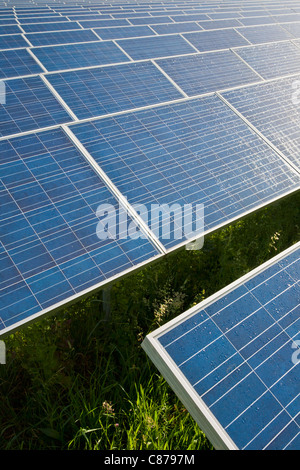 Alemania, Baden-Wurttemberg, Winnenden, Vista de gran número de paneles solares en el campo de plantas de energía solar