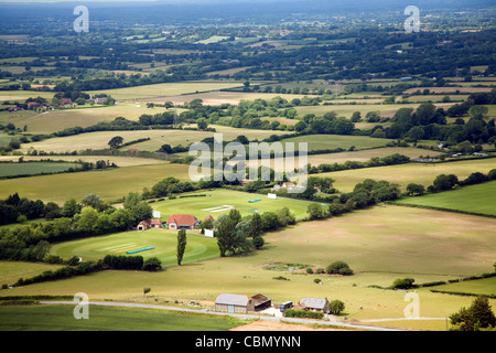 Ver más mosaico de campos en el Weald cerca Fulking, West Sussex, Inglaterra Foto de stock