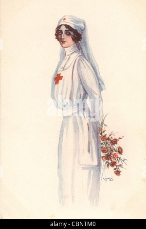 Enfermera con elegante Ramo de Rosas Foto de stock
