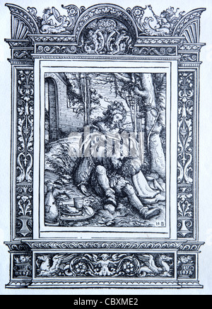 Samson y Delilah, un corte de madera alemán, corte de madera o grabado por Hans Burgkmair el Viejo (1473-1531)