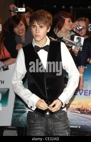 Justin Bieber Nunca digas nunca UK Film premiere celebrada en el O2 de Londres, Inglaterra - 16.02.11 Foto de stock