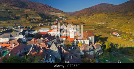 La aldea Spitz an der Donau en frente de las viñas, de Wachau, Baja Austria, Austria, Europa Foto de stock