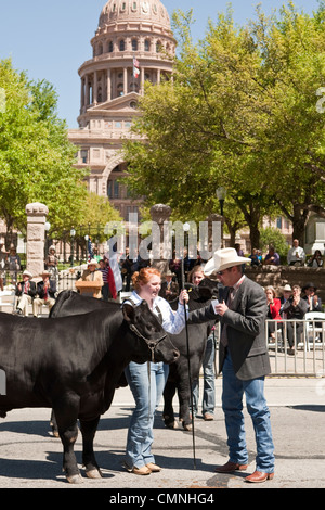 Los concursantes en el caso de dirección Grand Champion parade entradas frente al Capitolio de Texas durante el 75º aniversario de Rodeo Foto de stock