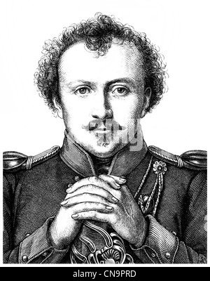Dibujo histórico, del siglo XIX, Friedrich Heinrich Karl La Motte-Fouque, 1777-1843, un poeta alemán, Foto de stock