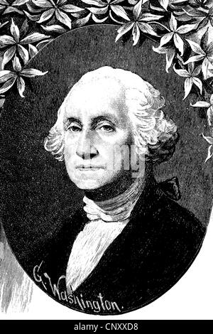 George Washington, 1732 - 1799, primer Presidente de los Estados Unidos de América desde 1789 hasta 1797, el histórico grabado en madera, Abou Foto de stock