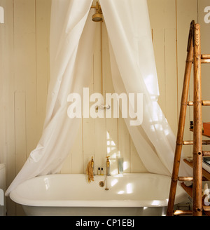 Grifos antiguos bañera con ducha encima Foto de stock