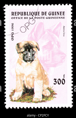 Sello de Guinea representando un perro Akita.