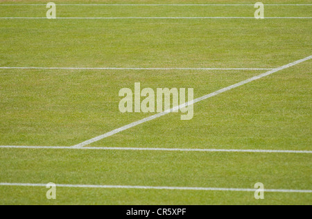 Un resumen de las líneas blancas en el centro de la Cancha de Wimbledon Foto de stock