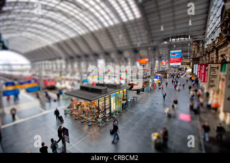 La Estación Central de Frankfurt, efecto tilt-shift para dar la impresión de un modelo en miniatura, debido a la profundidad de campo reducida Foto de stock
