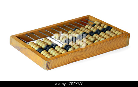 Abacus antiguas de madera aislado en blanco Foto de stock