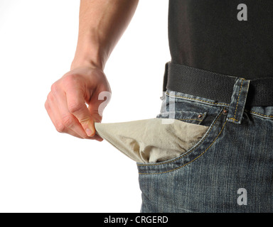 Hombre haciendo a lo largo de su bolsillo del pantalón Foto de stock
