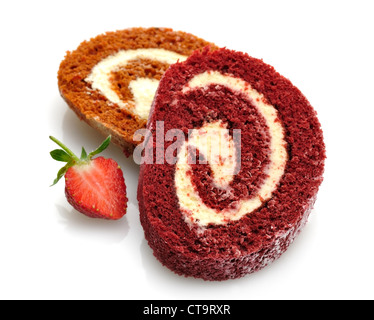 Calabaza y fresas rebanadas de pastel de rollo Foto de stock