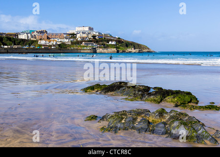 La playa Towan Newquay Cornwall Inglaterra Foto de stock