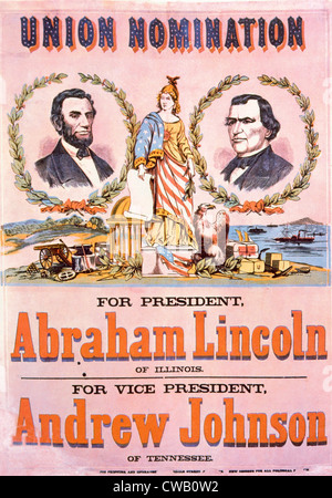 El póster de la campaña para la reelección del presidente Abraham Lincoln y su candidato a Vicepresidente Andrew Johnson, 1864 Foto de stock
