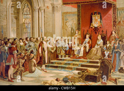 Cristóbal Colón de ser recibida en Barcelona, España, por el rey Fernando y  la Reina Isabel, 1492 Fotografía de stock - Alamy
