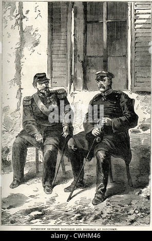 La entrevista entre Napoleón III y Bismarck en Donchery, durante la Guerra Franco Prusiana Foto de stock