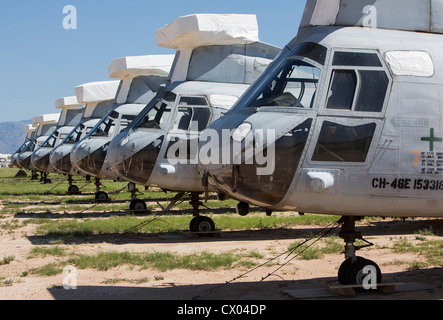Los helicópteros CH-46 Sea Knight en el almacenamiento en la 309ª Grupo de regeneración y mantenimiento aeroespacial en Davis-Monthan AFB. Foto de stock