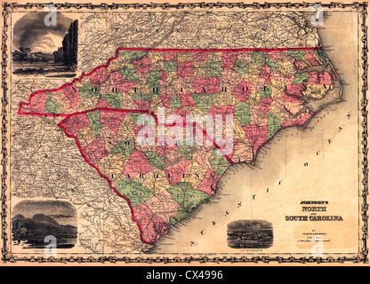 Mapa de Carolina del Norte y del Sur, Estados Unidos, 1861 Foto de stock