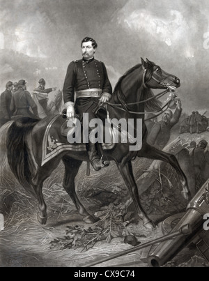 El Mayor General George Brinton McClellan en la Batalla de Antietam, también conocida como la Batalla de Sharpsburg, Guerra Civil Americana Foto de stock