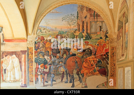 Serie de frescos que representan la vida de san Benito, fresco por Sodoma, claustro de Abbazia di Monte Oliveto Maggiore Abbey, Toscana