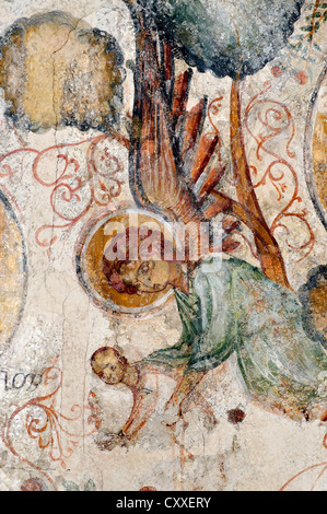 Ángel entrega un niño, seno de Abraham, fresco en el cruzado iglesia, abadía benedictina, Abbaye Sainte Marie de la Foto de stock