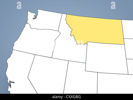 Mapa de Montana, MT, Estados Unidos, Estados Unidos de América, contorno 3D ilustración Foto de stock