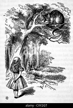 Alicia y el gato de Cheshire, la aventura de Alicia en el país de las Maravillas, Lewis Carroll, 1865