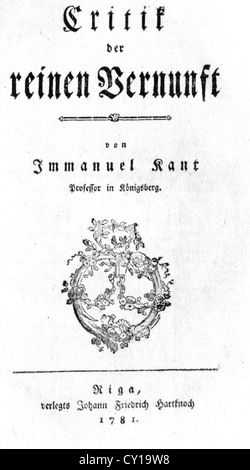 IMMANUEL Kant (1724-1804) filósofo alemán. Título de página de la primera edición de su crítica de la razón pura, publicada en 1781 Foto de stock