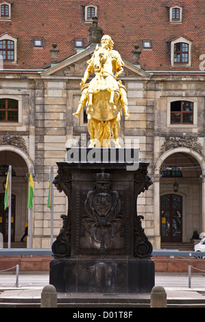 Estatua de Augusto el Fuerte, Goldener Reiter, Golden rider, Dresden Neustadt, Sajonia, Sajonia, Alemania Foto de stock