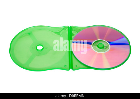 Close-up de un disco compacto en una caja de CD Foto de stock
