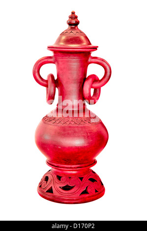Antigüedades aislar vasija de arcilla roja sobre fondo blanco. Foto de stock