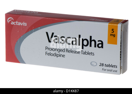 Caja de Vascalpha (Felodipina) pastillas para la presión arterial alta Foto de stock