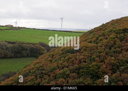 Las turbinas eólicas en el enorme Parque Eólico Fullabrook North Devon Foto de stock