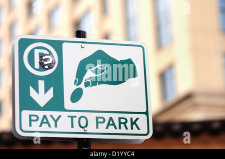 Estados Unidos Illinois Chicago signo pagar por aparcar en la zona céntrica de la ciudad. Foto de stock