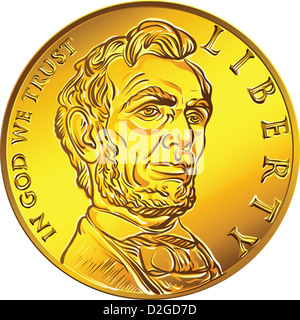 El dinero americano, un centavo moneda de oro con la imagen de Lincoln