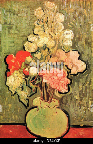 Vincent van Gogh, Bodegón Jarrón con Rose-Mallows. 1890. Posimpresionismo. Óleo sobre lienzo. El Museo Van Gogh, Amsterdam Foto de stock