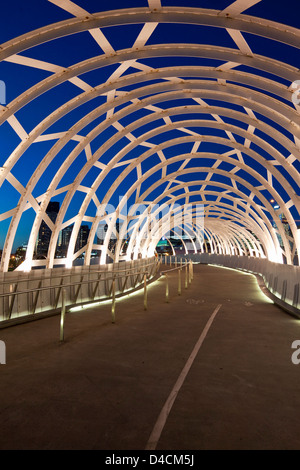La Webb Bridge iluminado en la penumbra. Melbourne, Victoria, Australia Foto de stock