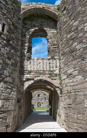 Gales, Isla de Anglesey, castillo de Beaumaris, cuya construcción comenzó en 1295, portal de entrada Foto de stock
