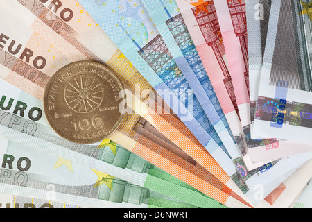 Berlín, Alemania, los billetes y monedas Dracma griego antiguo Foto de stock