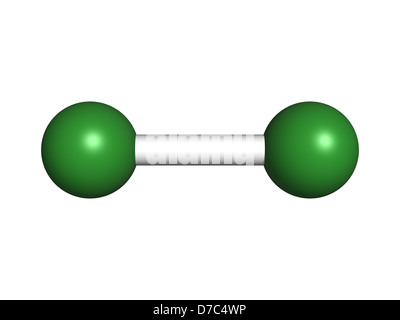 Cloro Elemental (Cl2), modelo molecular. Los átomos son representados como  esferas con codificación de color convencional: cloro (verde Fotografía de  stock - Alamy